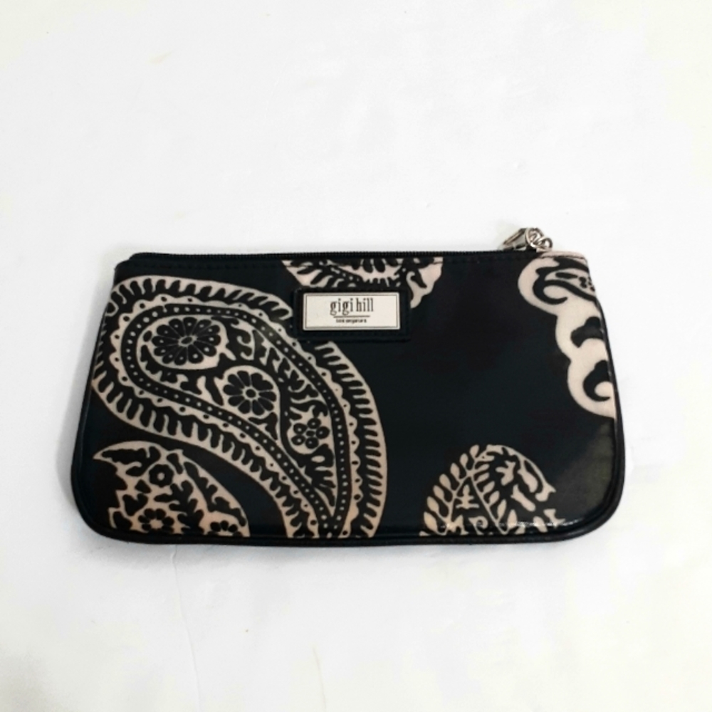 Gigi Hill Los Angeles black print makeup bag